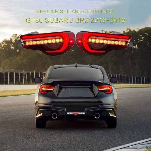 VLAND LED Tail Lights Compatible with Toyota 86 GT86 2012-2020/Subaru BRZ 2013-2020/Scion FR-S 2013-2020, Full LED Rear Light with Sequential Indicator, Red White Lens