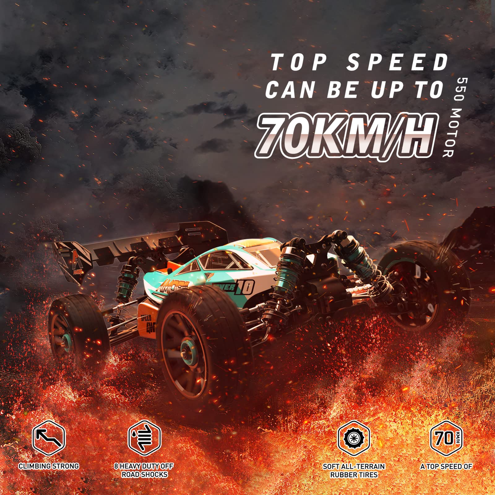 AMORIL 1/10 RTR Brushless Fast RC Cars for Adults,Max 50mph Hobby Electric Off-Road Monster Truck,Waterproof High Speed RC Car 4WD Remote Control Car with 3S Lipo,Green