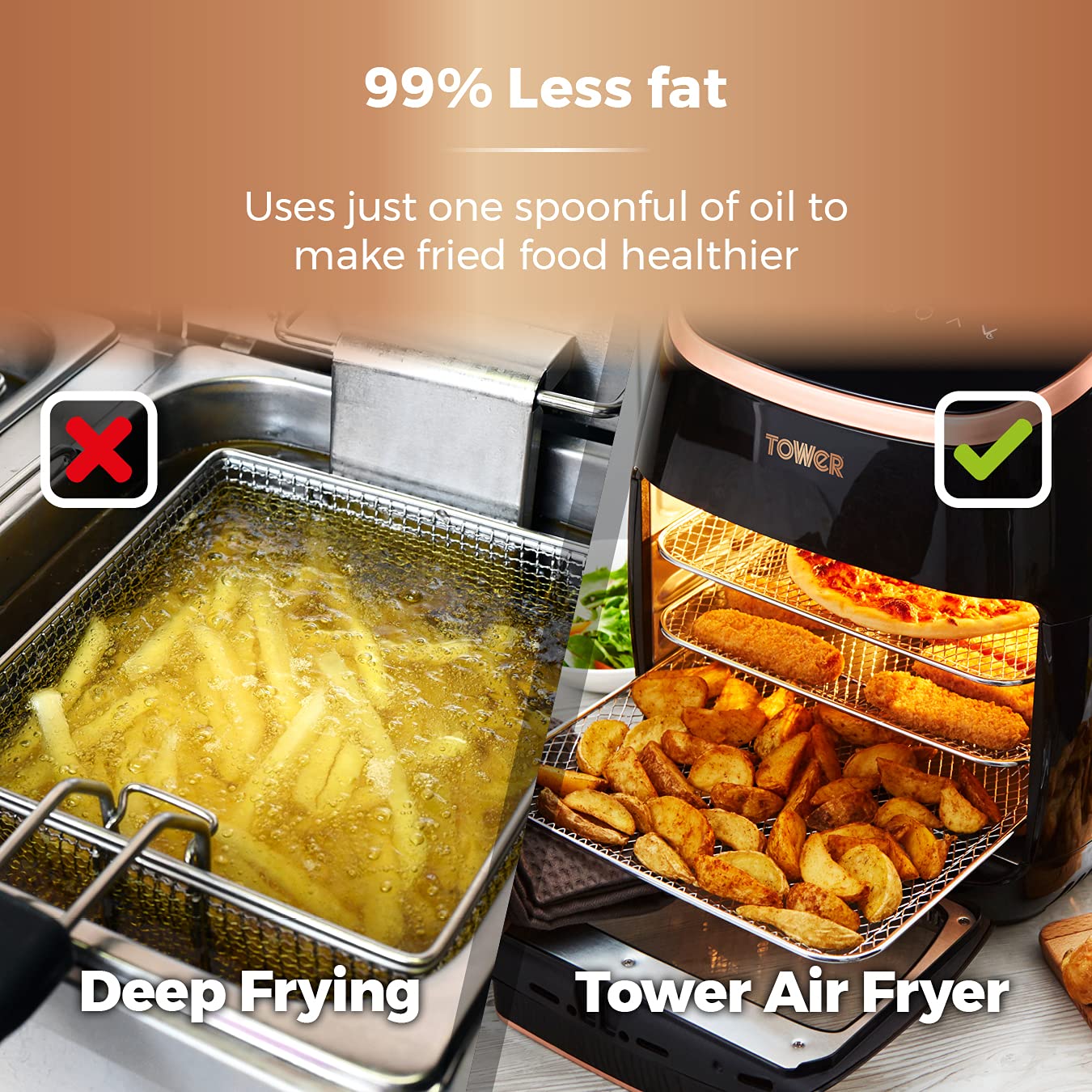 Tower T17122 Vortx Platinum Xpress Digital 30L Air Fryer Oven with Vizion Viewing Window, 18 Cooking Options, 2 Hour Timer, 1800W, Black