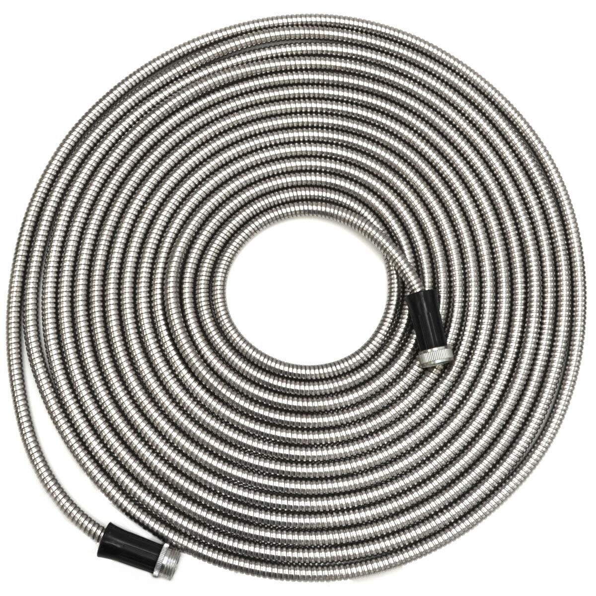 EYEPOWER 15m Kink-free Garden Hose 50ft Stainless Steel Water Hose Pipe Flexible Silver