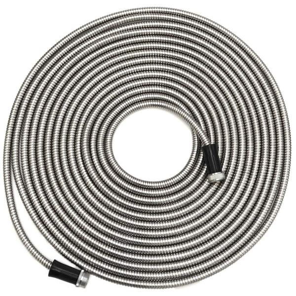 EYEPOWER 15m Kink-free Garden Hose 50ft Stainless Steel Water Hose Pipe Flexible Silver