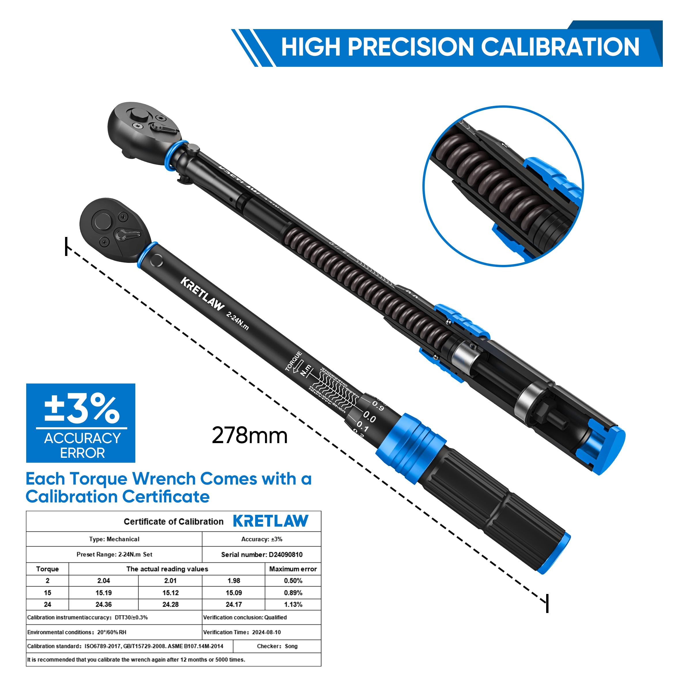 KRETLAW 3/8" Torque Wrench Set 30PCs, 5-60 Nm Drive Click Torque Wrench (72 Teeth ±3% Accuracy) with Extensions, Sockets, Adapter for Bike and Motorcycle Car Truck Maintenance