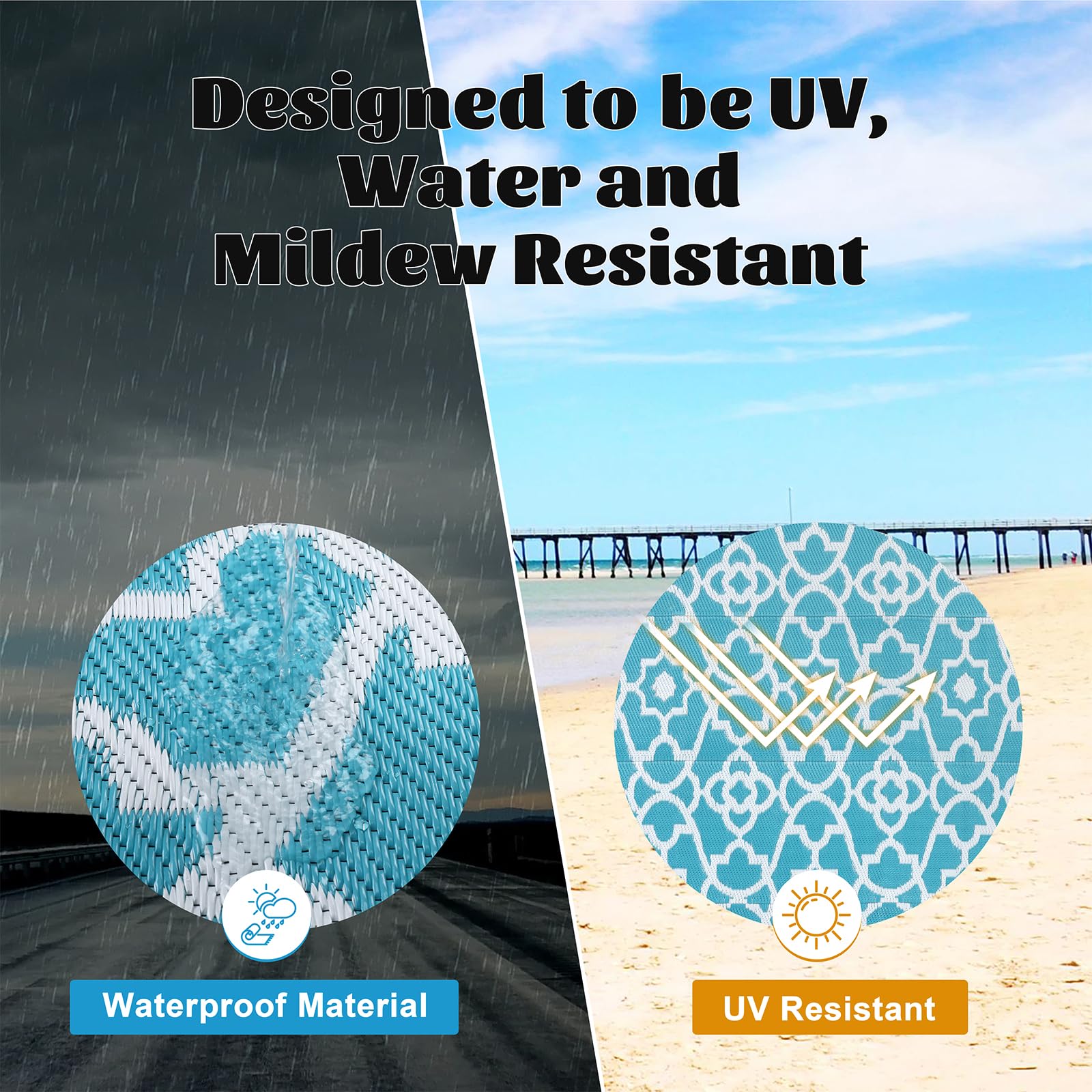 Enyhom Outdoor Rug Waterproof, 180 x 270cm Large Reversible RV Camping Mat, Plastic Straw Rug UV Resistant Garden Rug, Recycled Lightweight Portable