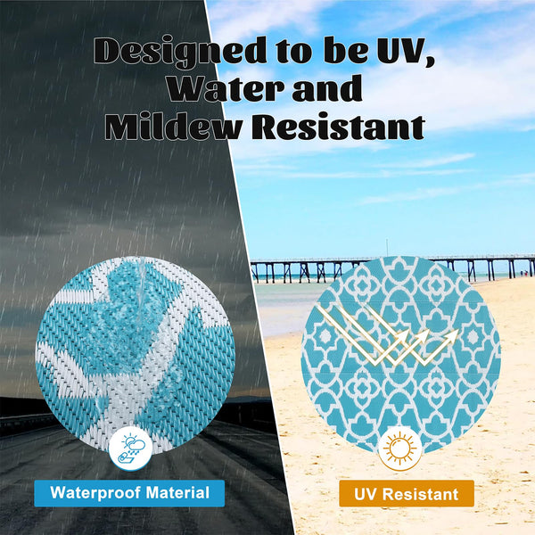 Enyhom Outdoor Rug Waterproof, 180 x 270cm Large Reversible RV Camping Mat, Plastic Straw Rug UV Resistant Garden Rug, Recycled Lightweight Portable