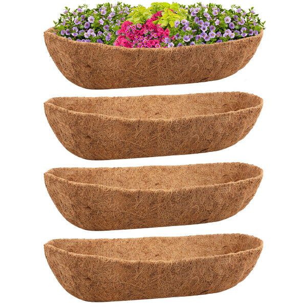 Riare 4Pcs Trough Coco Coir Liners 30Inch Coconut Coir Hanging Basket Liner for Planters Natural Coco Fiber Window Box Liners for Wall Planter, Window