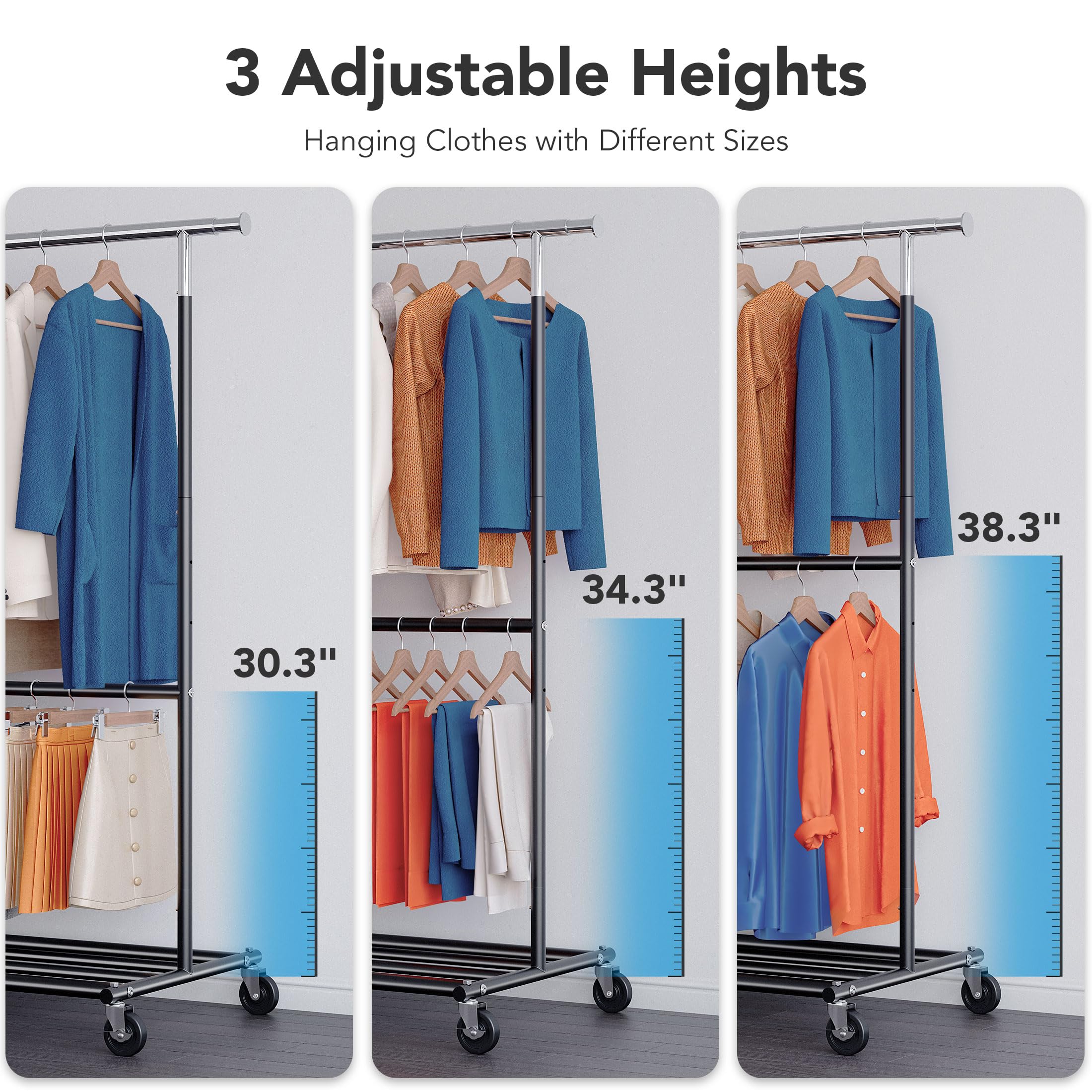 HOKEEPER Heavy Duty Clothes Rail, Sturdy 150KG Rack with Hanging Clothing Rack, Clothing Garment Rack with Storage ShelvesFreestanding Rails for