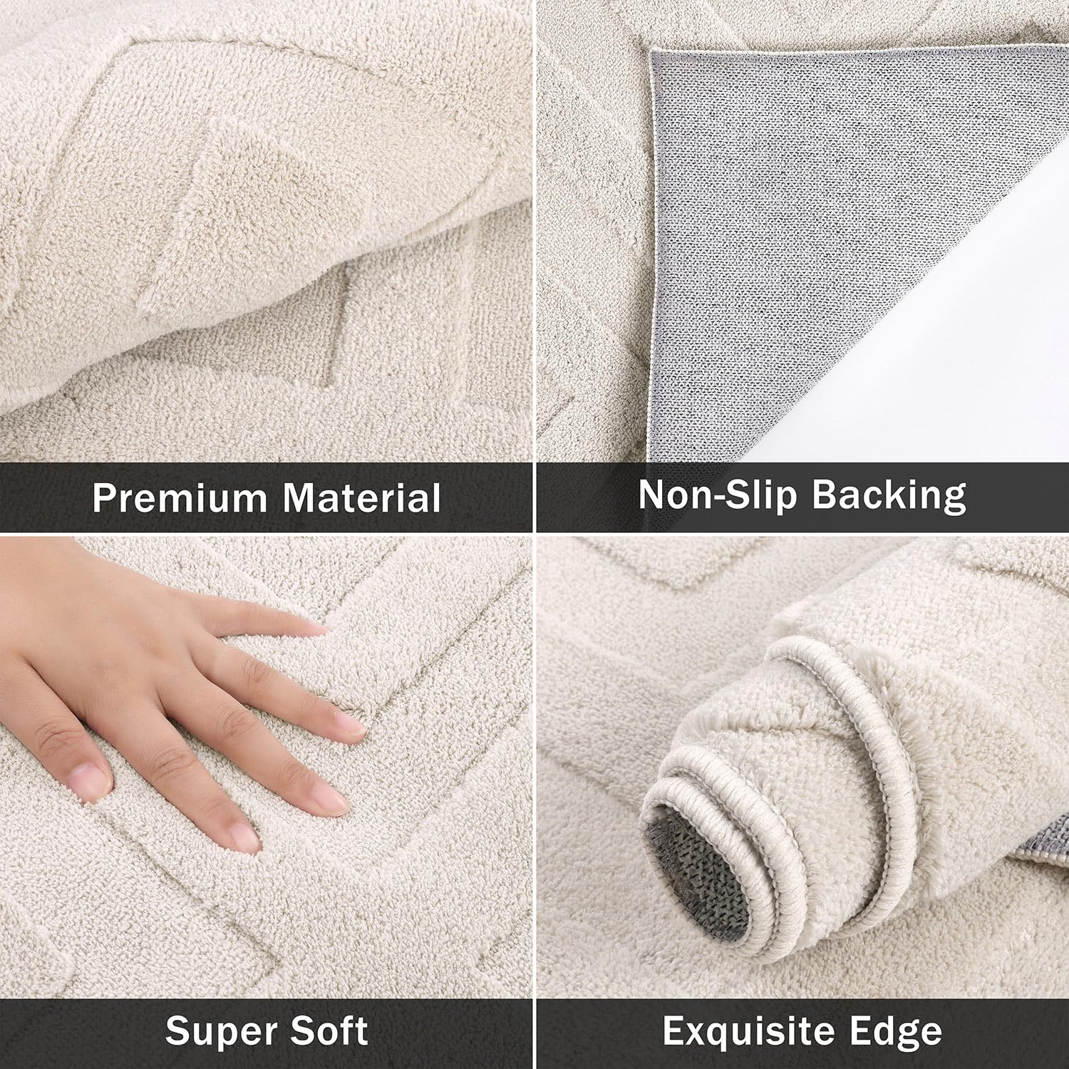 SHACOS Washable Rug Living Room 160 x 230 cm Large Rug Modern Cream Area Rug for Living Room, Bedroom, Non-Slip Rug, Ultra Soft Shaggy Floor Carpet,