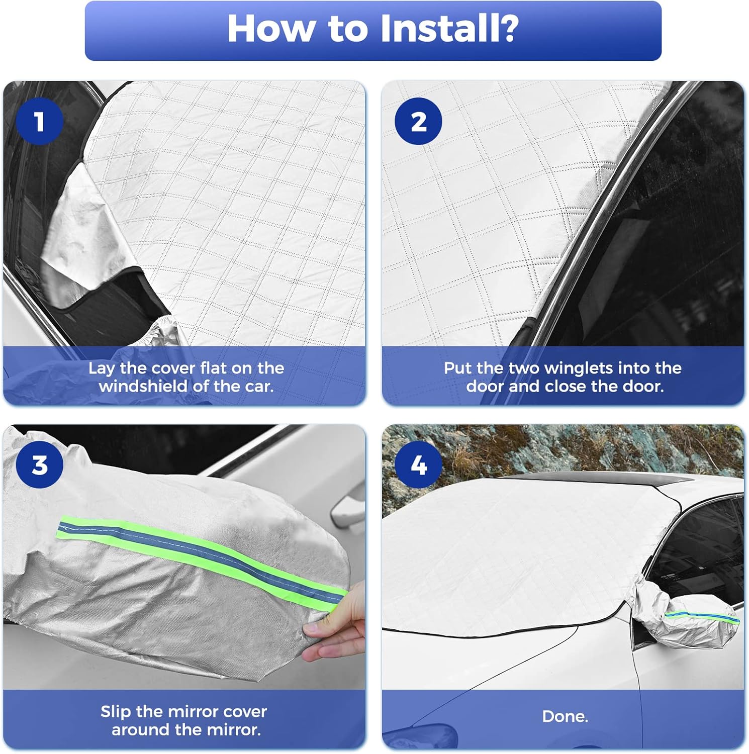 AQhui Car Windscreen Covers Frost for Winter, Magnetic Frost Protector Thicken, Ice Protection Foils Snow Windshield Sun Shade Front Window Screen Cover, Anti-dust and Anti-uv (156x128cm)