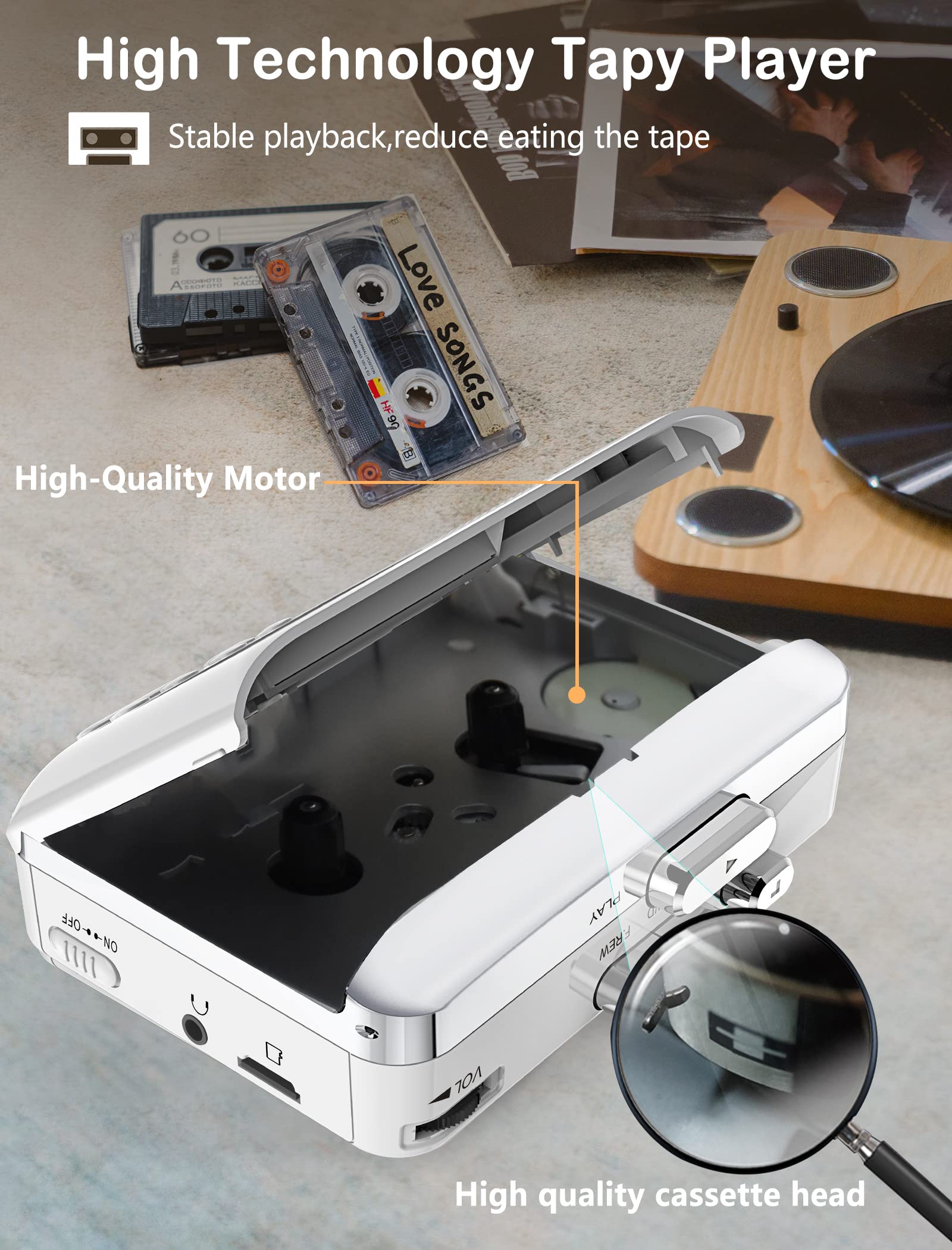 Gracioso Portable Cassette Player Recorder Converter,Cassette to MP3 via SD Card,Walkman Cassette Tape Player with 1000mah Rechargeable Battery,Built-in Microphone&Speaker,Headphone Jack,16GB SD Card