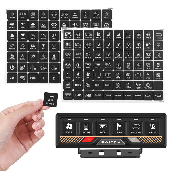 Chelhead 140PCS Vehicle Switch Panel Stickers for P2-6/8/12 Gang Switch Panel Universal Waterproof Multi-Function Button Control Rocker Labels Compatible with Car Dashboard, Boat, RV, Truck