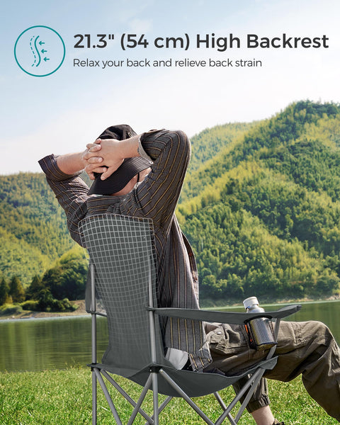 SONGMICS Set of 2 Folding Chairs, Camping Chairs, Comfortable Heavy Duty Structure, Max. Load 150 kg, with Drink Holder, Outdoor Chair