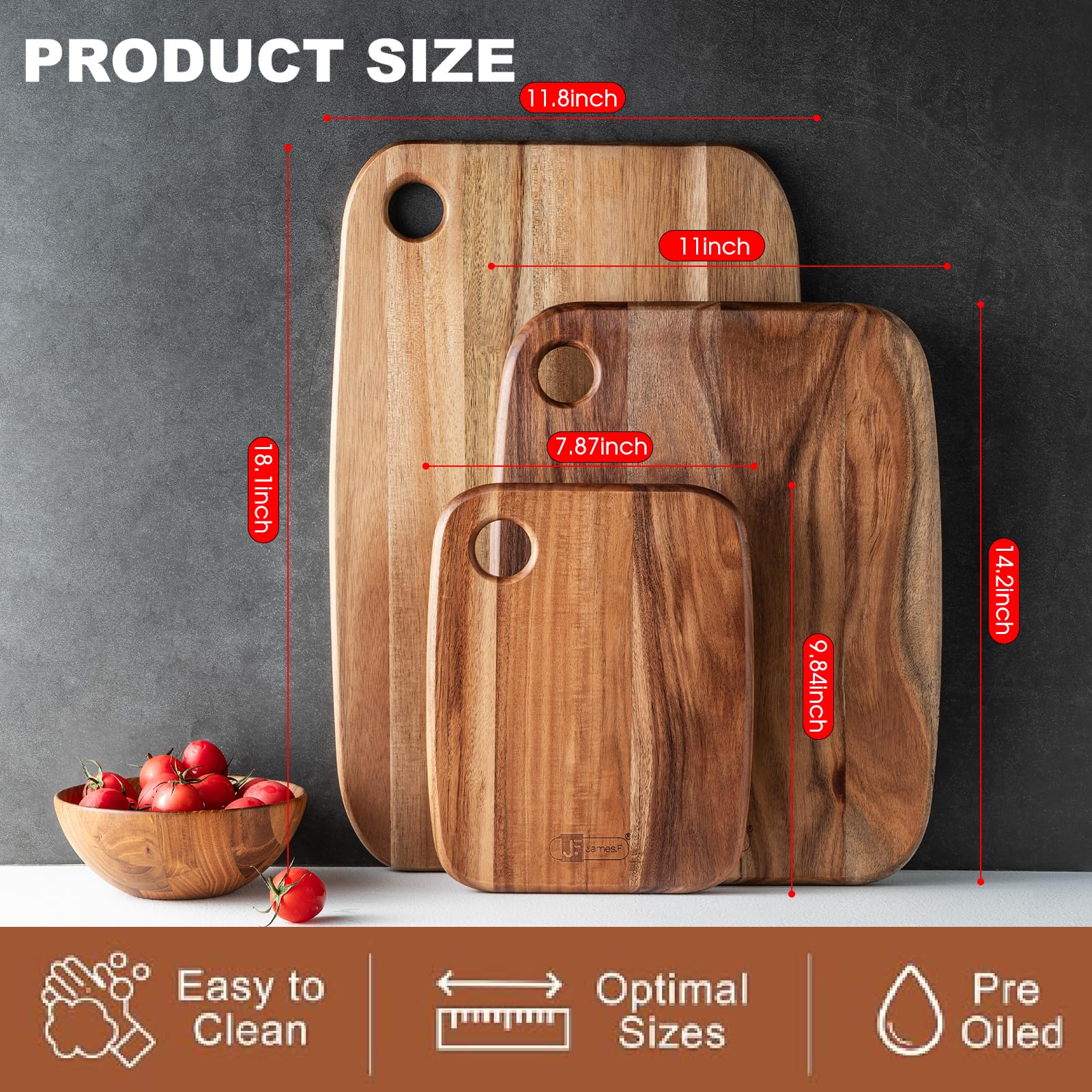 Acacia Wood Cutting Boards Set of 3 for Kitchen, Large Wooden Cutting Board Set, Thick Chopping Board,Butcher Block,Wooden Trays for Meat, Fruit