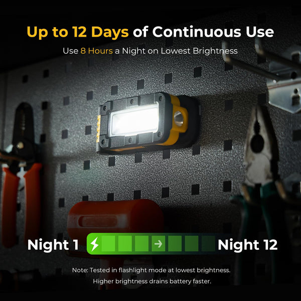 BougeRV WL01 PRO Work Light Rechargeable, 1500 Lumens Magnetic Inspection Light, Portable Lamp with 180° Rotating Stand & Hook, Multiple Lighting Modes for Car Repair, Camping, Outdoor, Emergency