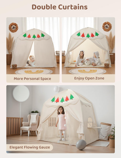 besrey Kids Play Tent Playhouse for Indoor & Outdoor – Spacious Design with Windows, Christmas Tree Flag & Lights Included