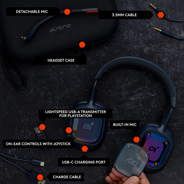 Logitech G Astro A30 LIGHTSPEED Wireless Gaming Headset, Bluetooth enabled, Dolby Atmos, Detachable Boom, 27h battery, USBC charging, for PS5, PS4, Xbox, Nintendo Switch, PC, Android - White