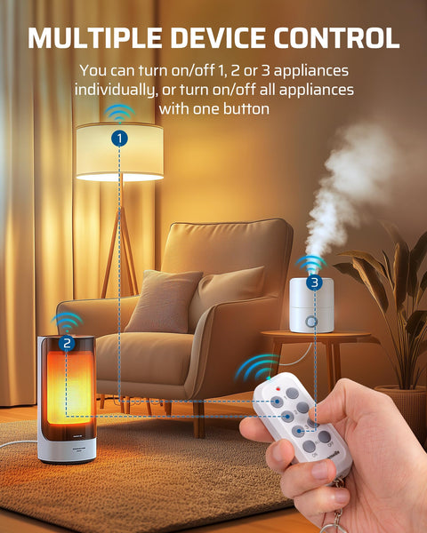 DEWENWILS Remote Control Plug Socket, 13A/3120W Heavy Duty Wireless Light Switch, 30m/100ft Long Range, Programmable for Bedroom, Garbage, 3 Pack Sockets and 1 Remote