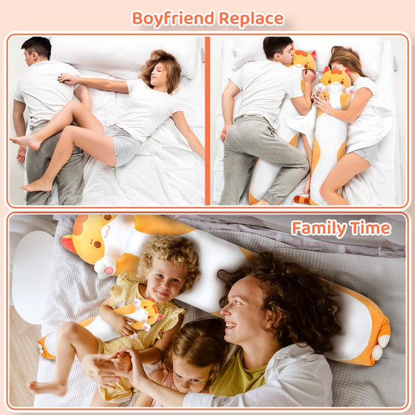 Mewaii 36in Long Cat Plush Pillows Stuffed Animals Squishy Pillows - Plushie Cute Kitty Sleeping Hugging Plush Pillow Soft Toys for Kids(Orange)