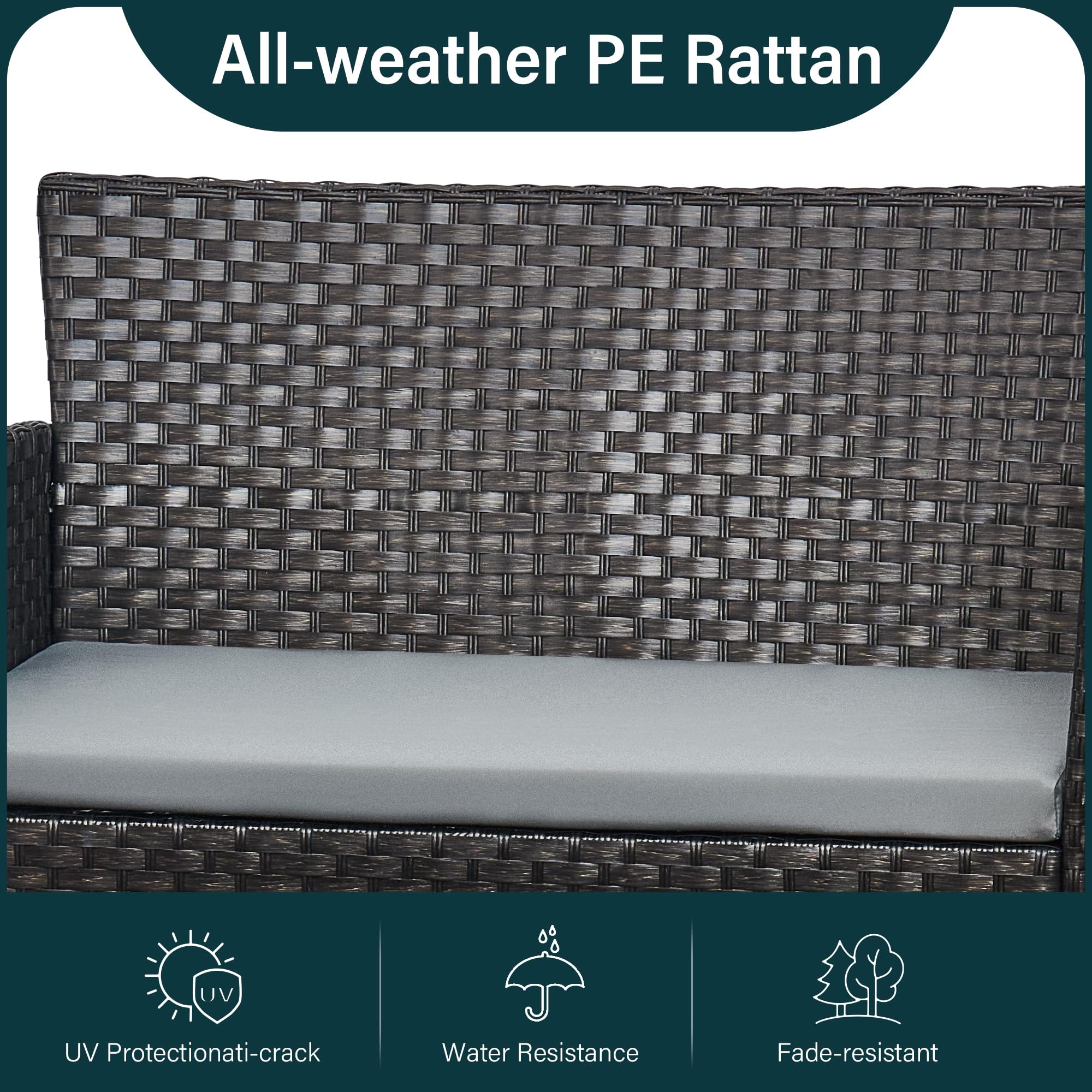 4 Piece Rattan Garden Furniture Sets, Patio Conservatory Set, Include Rattan loveset Sofa, Chair, Glass Coffee Table