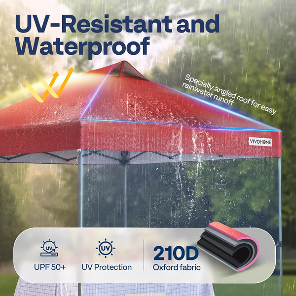 VIVOHOME Canopy Tent 3x3m Outdoor Shelter 2 Tiers Roof with Portable Wheel Carry Bag and 4 Sandbags Pop Up for Patio Garden Backyard