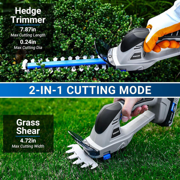 Hedge Trimmer Cordless: DEKOPRO 20V 2-in-1 Grass Trimmer Bush Trimmer with Battery for Yard, Garden, Lawn