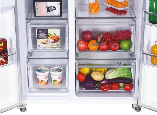 Hoover H-FRIDGE 500 MAXI Freestanding American Fridge Freezer with Water Dispenser, Side by Side, Total No Frost Technology, E Class, 532L Total Capacity, Inox, 91x67x177 cm - HHSBSO6174XWDK-1
