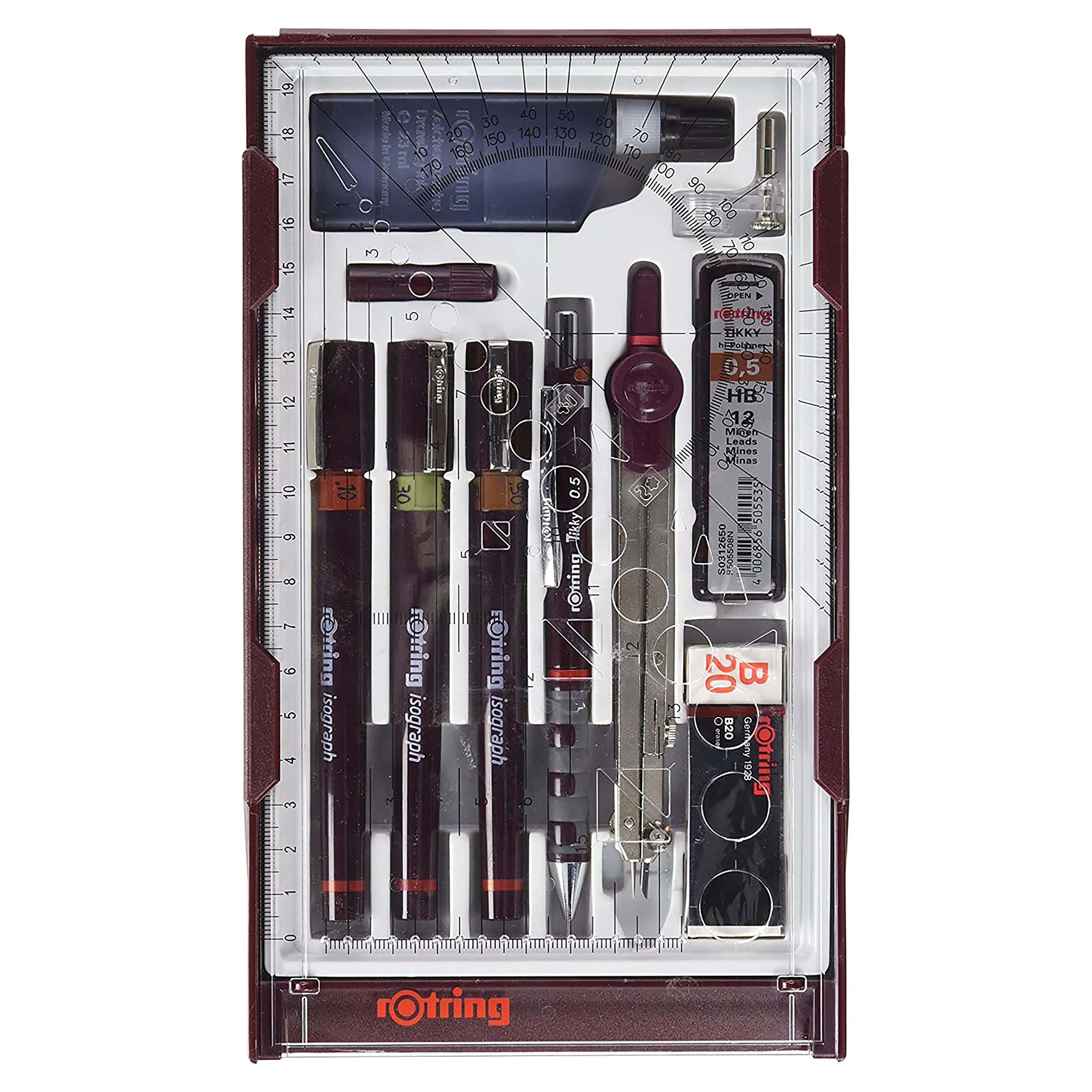 rOtring Isograph Pen Set Technical Pen & Pencil College Set | 3 Pens (0.20mm0.30mm0.50mm) and Mechanical Pencil (0.5mm) + Accessories