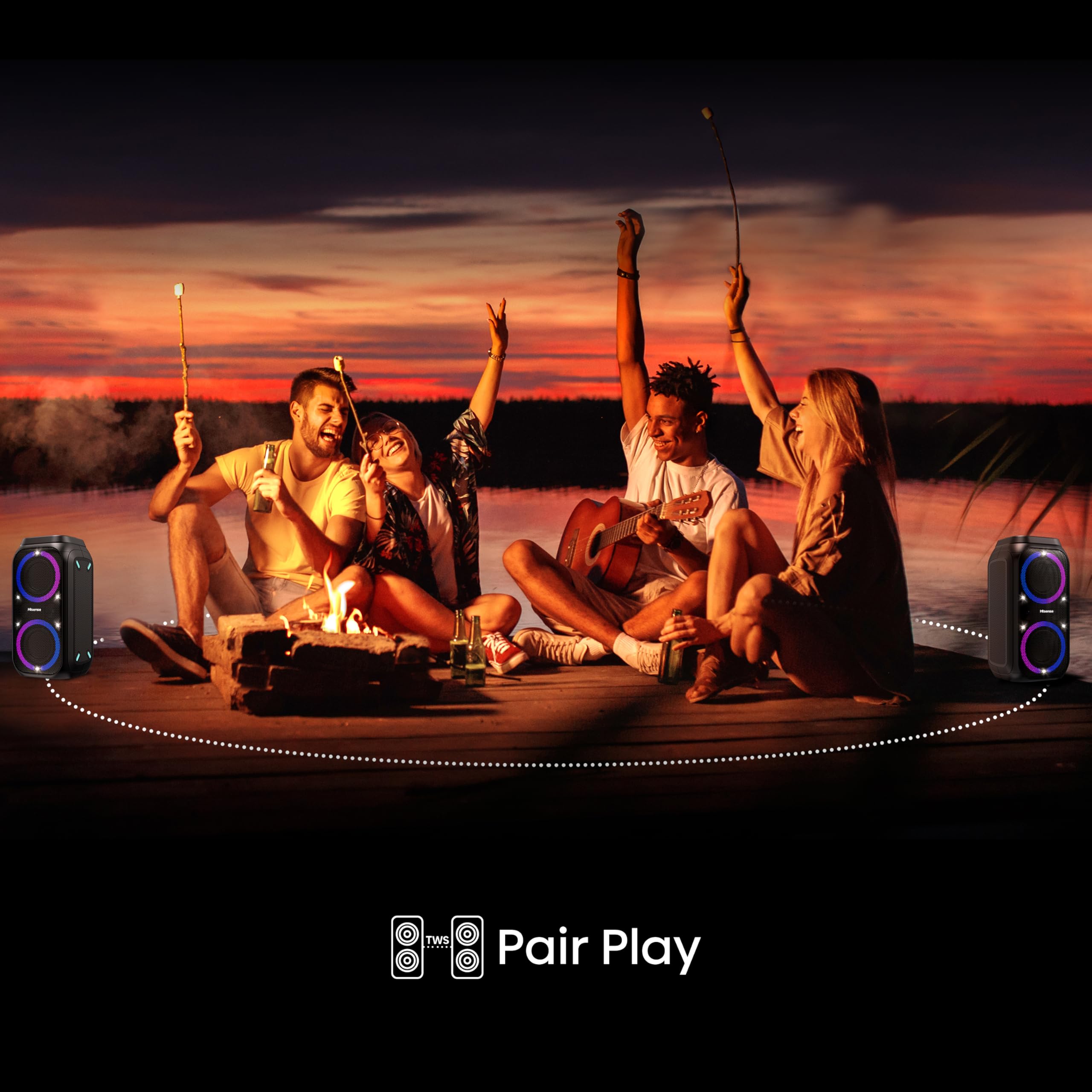 Hisense PARTY STORM, 300W Max Audio Power,15 Hrs long playtime,Karaoke Mode,Lighting effects, Wireless charge the phone, IPX4 Waterproof, Bluetooth 5.0