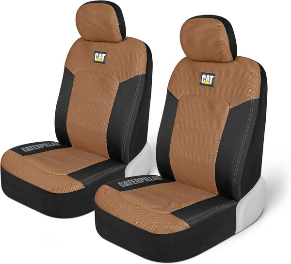 Caterpillar MeshFlex Automotive Seat Covers for Cars Trucks and SUVs (Set of 2) – Brown/Beige Car Seat Covers for Front Seats, Truck Seat Protectors with Comfortable Mesh Back, Auto Interior Covers