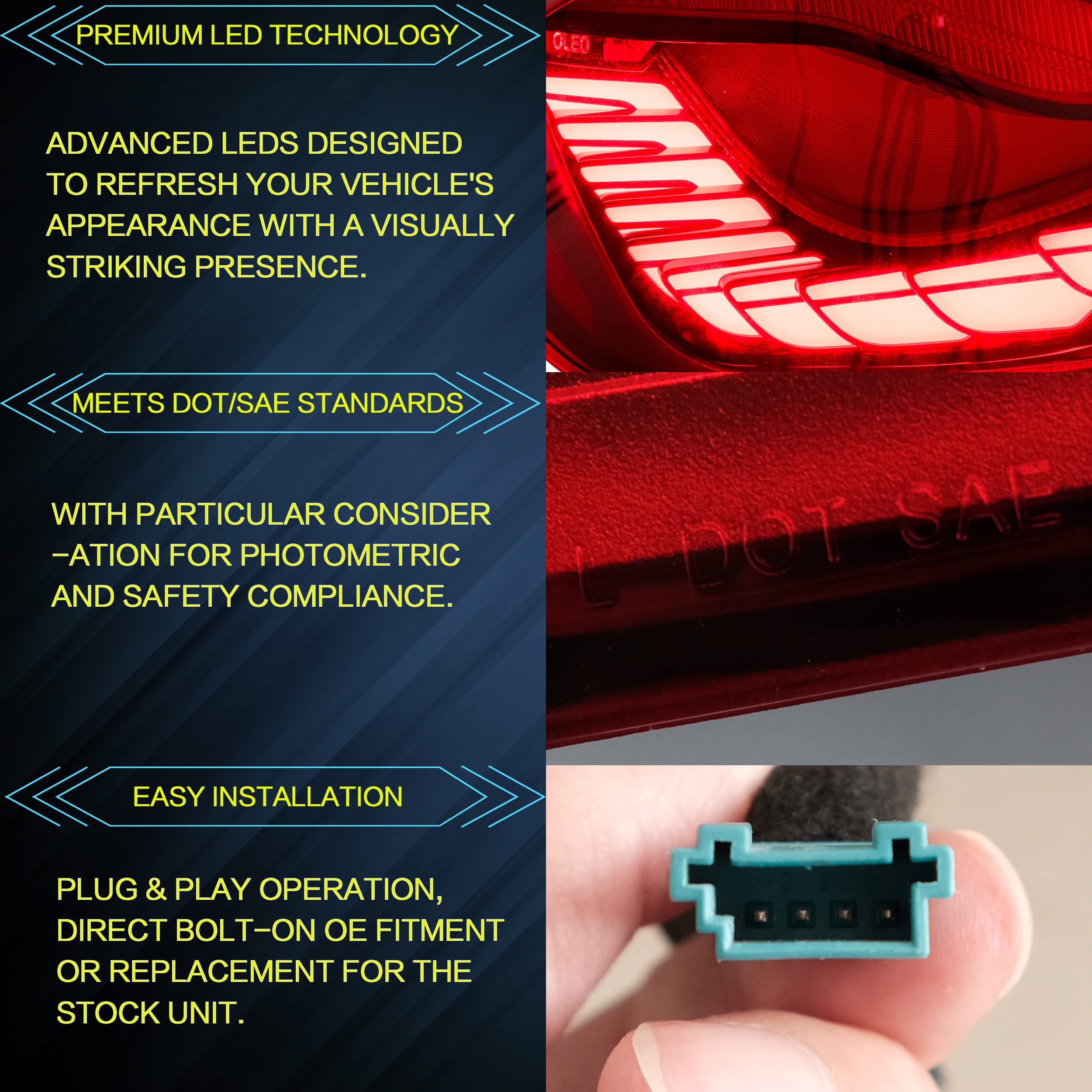 VLAND OLED Rear Lights Compatible with 2013-2018 BMW 3 Series F30 F35 F80 320i 328i 335i Sedan (Not for F31 F34), Tail Lights with Sequential Indicators, E-mark, Red