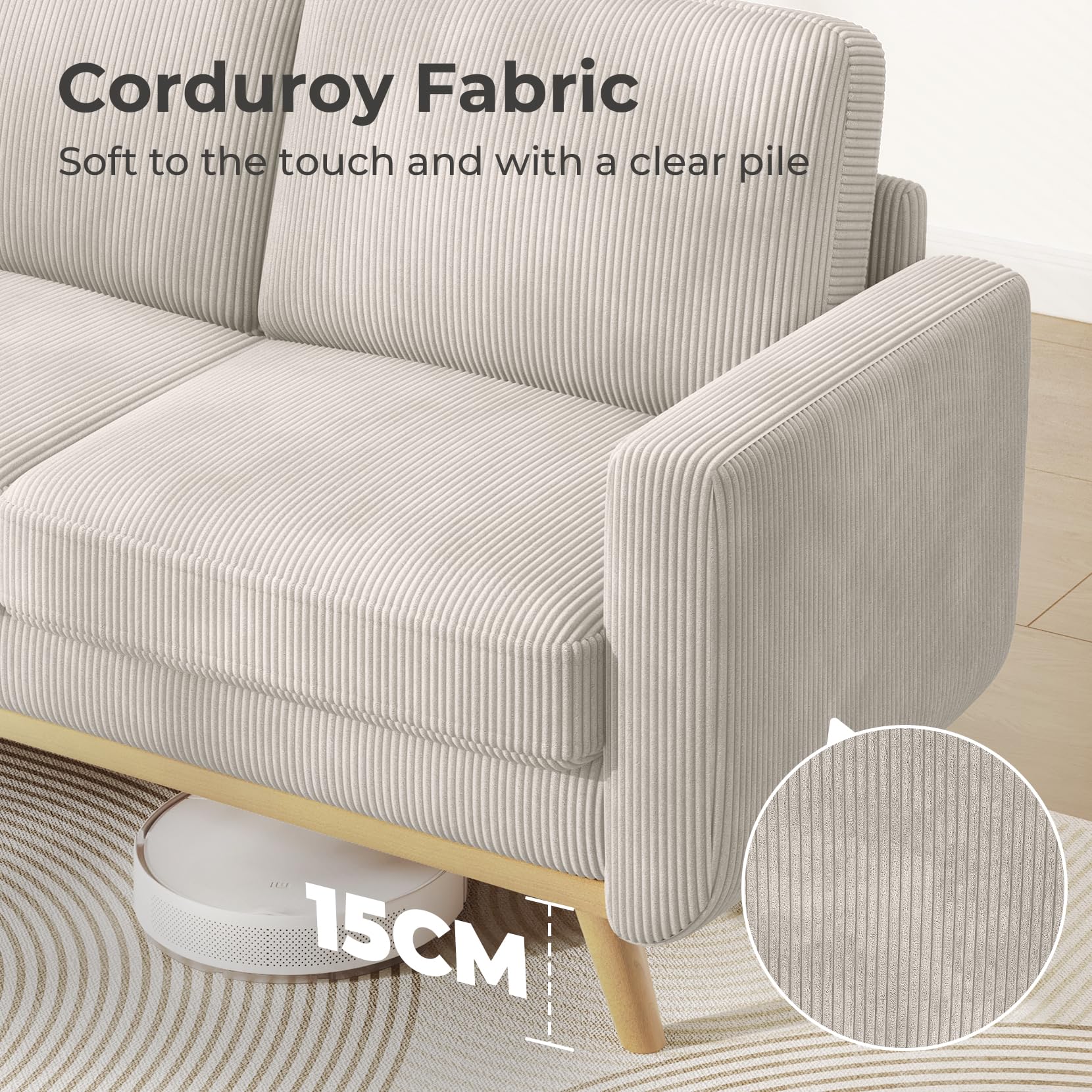 Vesgantti 172cm Loveseat Sofa Green, Comfy Corduroy Couch with Spring Cushion, 2 Seater Sofa with Solid Wood, Sofa Couch with Deep Seat, Sofa for Bedroom, Loveseat for Living Room, Green Office Couch