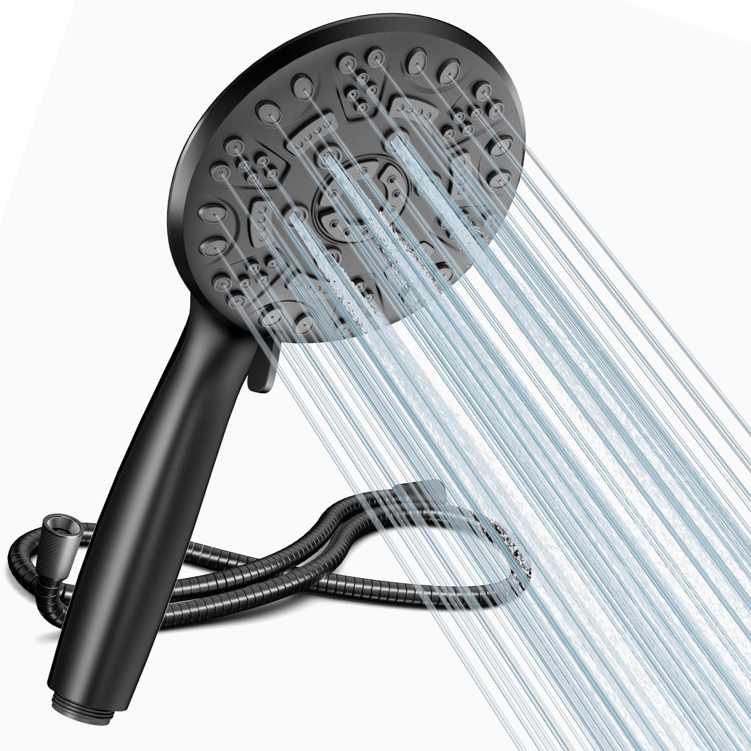 Cobbe High Pressure Shower Head with 8 Spray Modes, Powerful Water Saving Shower Head Set, Large Universal Flow Rain Showerhead for Low Water Pressure - Black