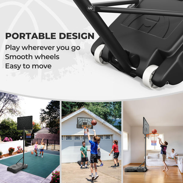 Basketball Hoop Outdoor, Yohood Basketball Hoop and Stand Portable Adjustable Height Net Set System on Wheels Sturdy Backboard for Game Park Garden Indoor