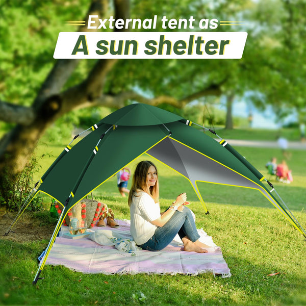 Mimajor Camping Tent Pop Up - Automatic Pop-Up 2-3 Man Tent Instant Tents Waterproof & Windproof Dome Tents, 2 in 1 Double Layers Easy Setup for Camping Hiking Backpacking Traveling