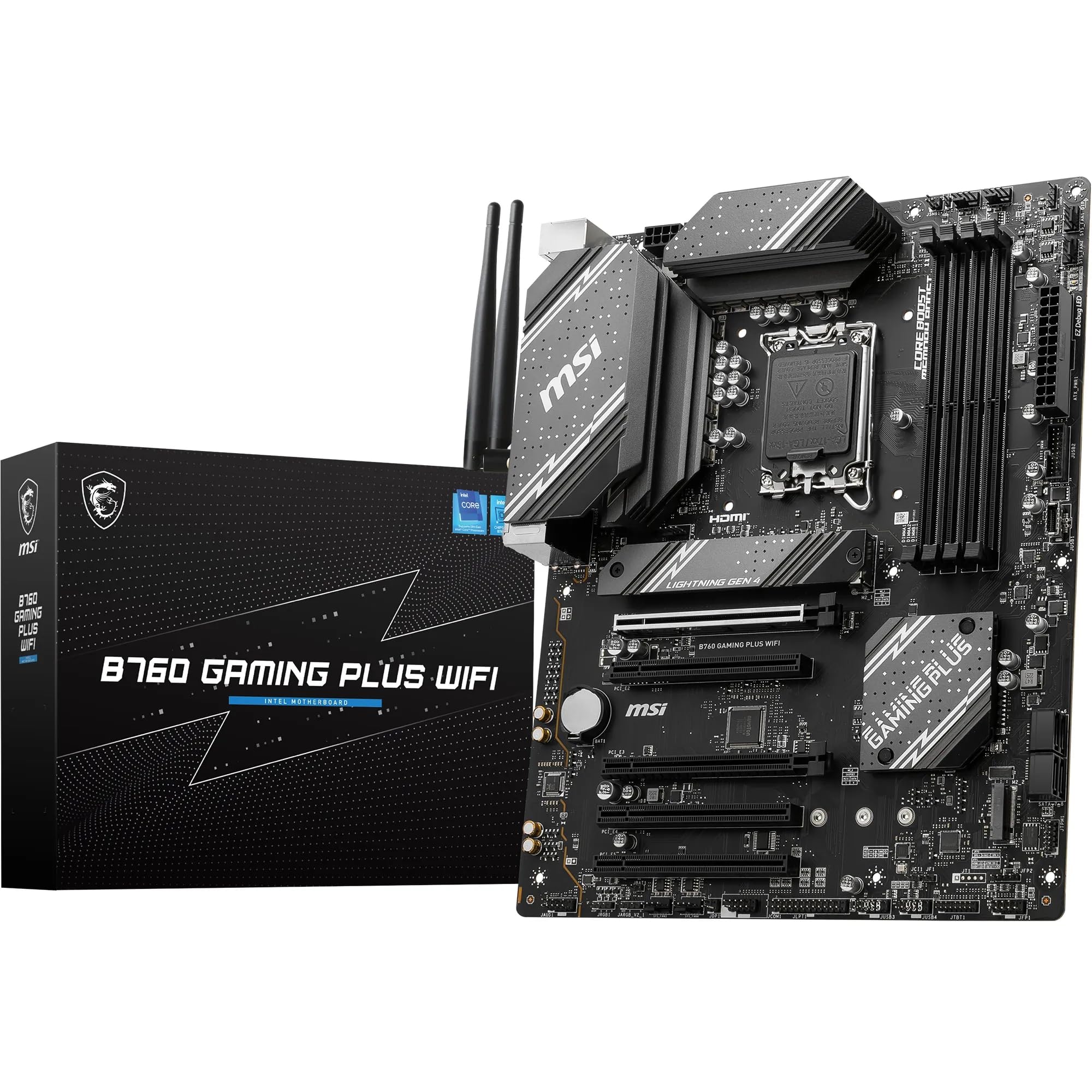 MSI B760 GAMING PLUS WIFI DDR4 Motherboard, ATX - Supports Intel 14th, 13th & 12th Gen Core Processors, LGA 1700 - DDR4 Memory Boost 5333+MHz/OC, 1x PCIe 4.0 x16, 2 x M.2 Gen4, 2.5G LAN, Wi-Fi 6E