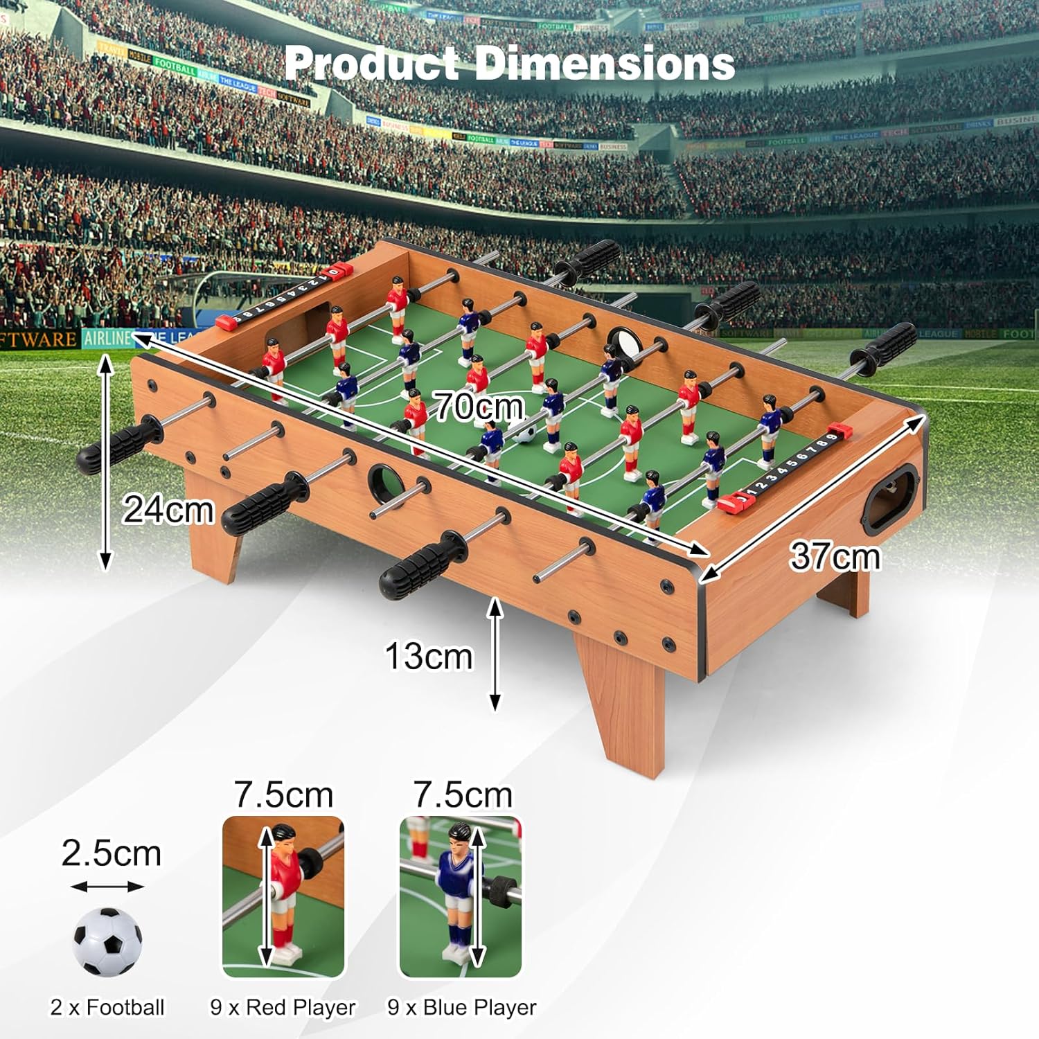 COSTWAY 27'' Football Table Top, Football Soccer Game Toy Set with Wooden Frame for Kids, Family and Party (27'' Football Table Top)