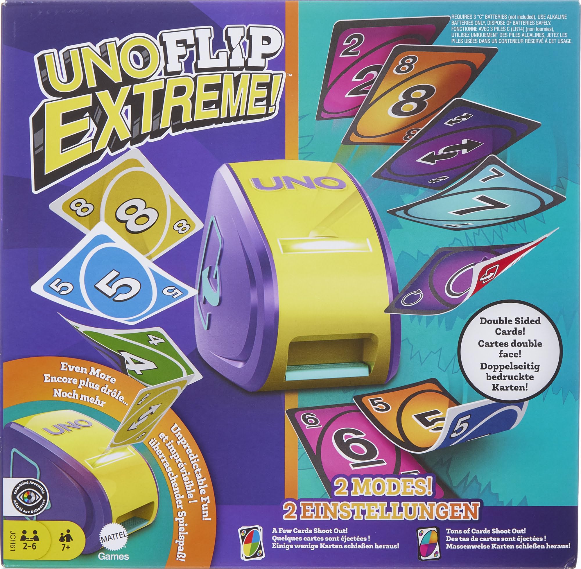 UNO Extreme Card Game Featuring Random-Action Launcher with Lights & Sounds & 112 Cards, Kid, Teen & Adult Game Night Gift Ages 7 Years & Older, GXY75