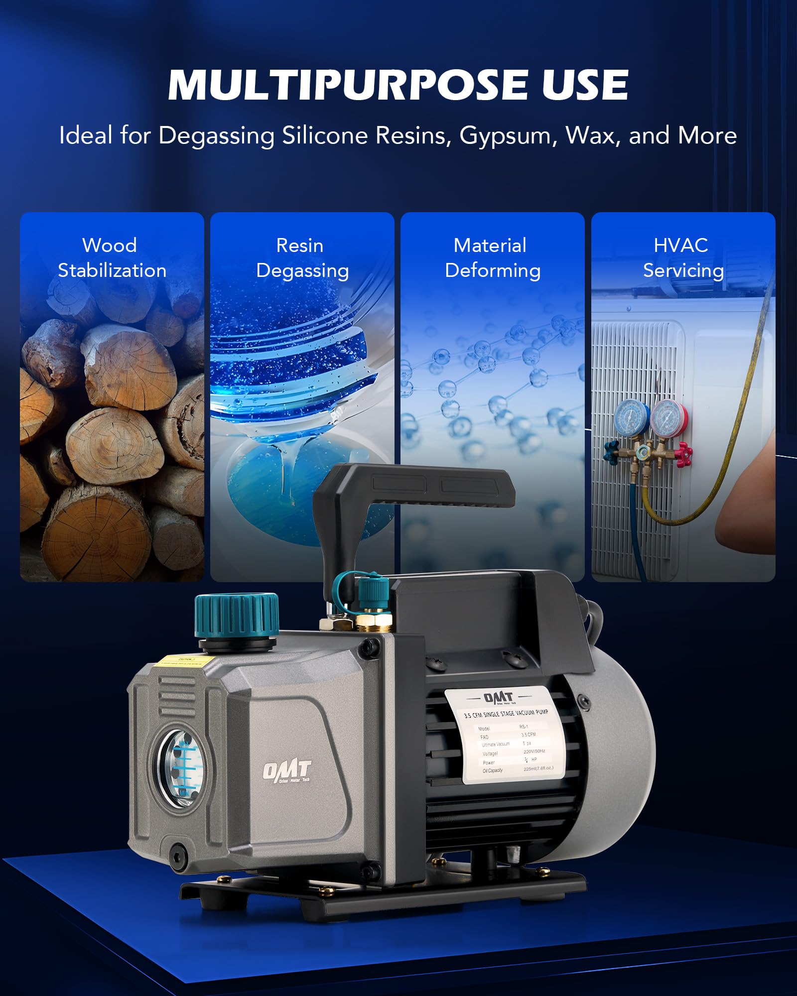 ORION MOTOR TECH 18.9 L Vacuum Chamber with Pump Kit, 3.5 cfm Vacuum Pump and Chamber Kit with Tempered Glass Lid 1.5 m Hose, Vacuum Degassing Chamber Kit for Stabilizing Wood Degassing Silicone Resin