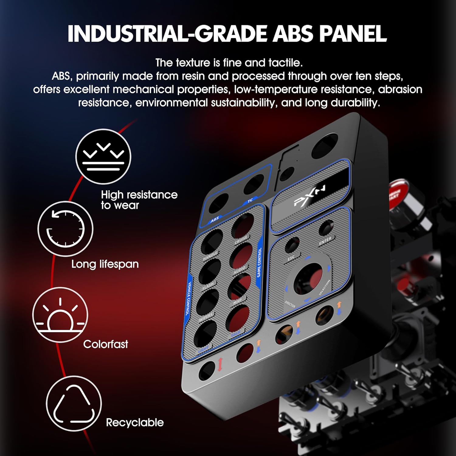 PXN CB1 Button Box, ETS2 Buttons Box, PC Control Box for Racing, Truck, Flight & Farm Simulator Games | 19 Sim Buttons & Switches, Adjustable RGB Lighting, Mounting Clamp