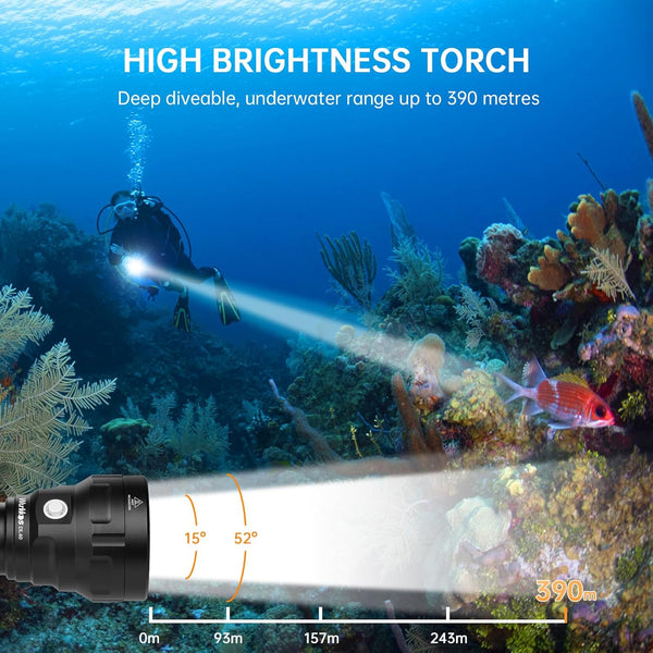 Wurkkos DL40 Dive Torch,Bright Max 5000 Lumen Diving Flashlight Scuba Diving Torch with 4 LH351D LED,Scuba Diving Equipment IPX8 Waterproof,High 90CRI Rechargeables Diving Torch