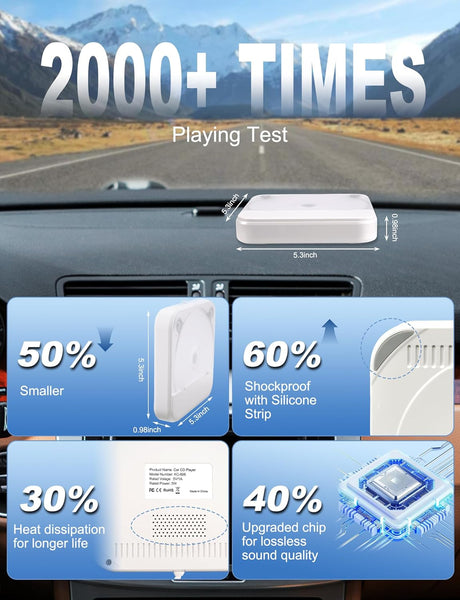 External Portable CD Player for Car, Car CD-Player USB Plug and Play, AUX Port, USB Extension Cable, Universal usb CD Car Player for Vehicle, Laptop, TV, Computer, Android 4.4 and Above Navigation