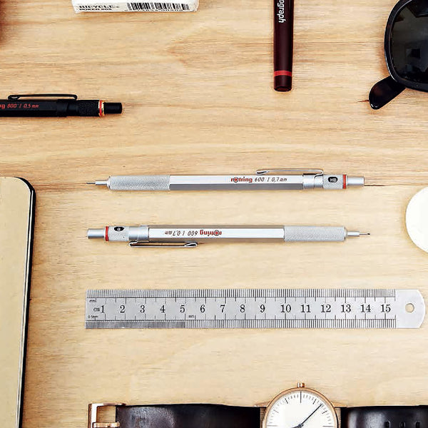 rOtring 600 3-in-1 Multicolour Pen and Mechanical Pencil | Black & Red Ballpoint Pen Tips | 1 Mechanical Pencil Tip (0.5mm) | Silver Barrel