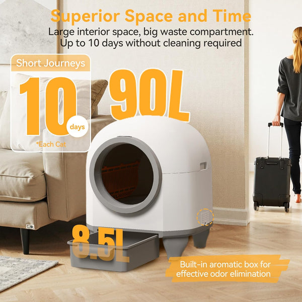 Devoko 90L Self cleaning cat litter tray,APP Control,9 safety sensors,Easy Clean litter robot,Extra Large litter boxes for Multiple Cats,Anti-pinch Smart Robot,Automatic cat litter tray for Multi-Cats