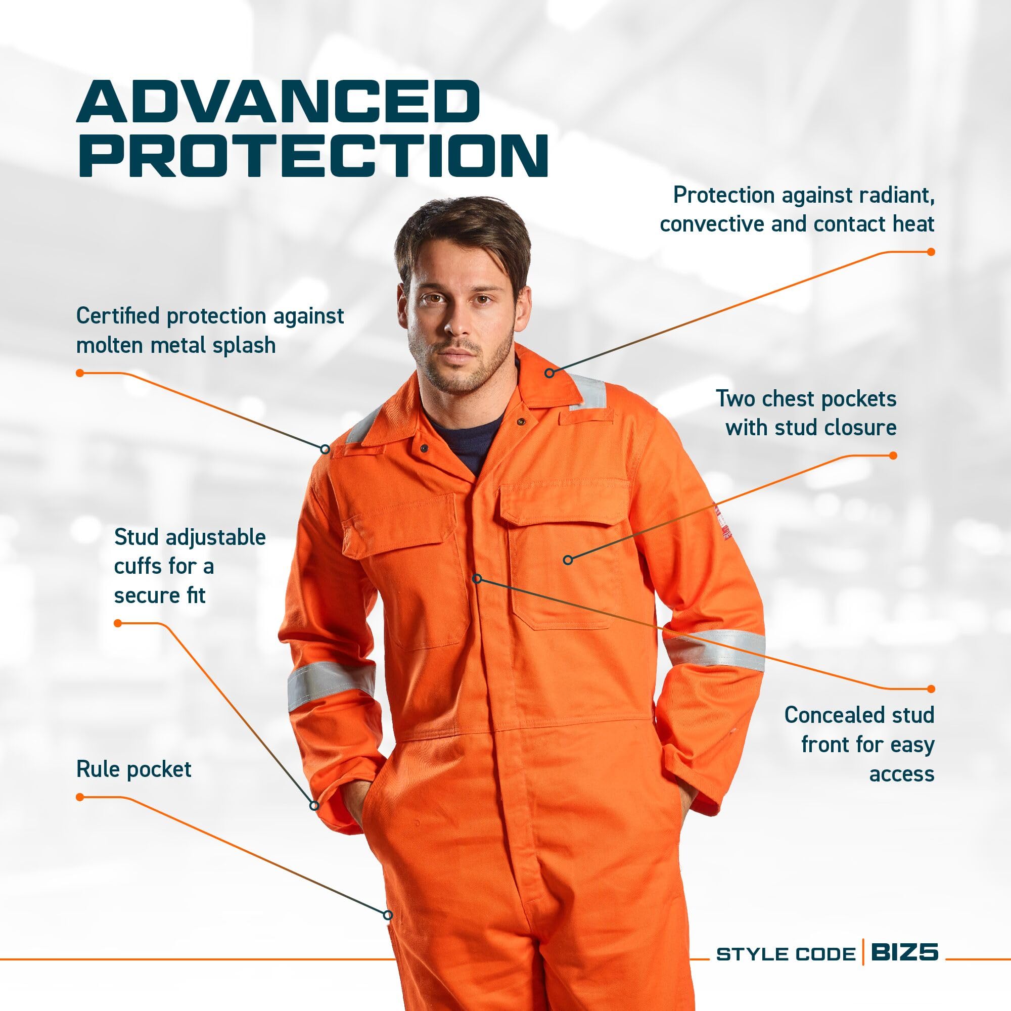 Portwest BIZ5 Men's Hi Vis FR Coveralls - Bizweld Iona Flame Resistant Fireproof Workwear Overalls