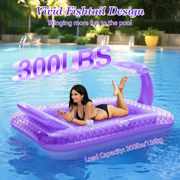MoKo Pool Floats Adult, Floating Bed with Ice Bar, Tanning Bed Pool Raft Inflatable Lounger with Drink Holder Tanning Chair Inflatable Pool Toys for Party Beach Backyard