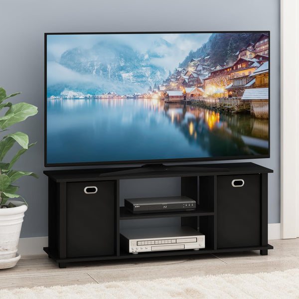 FURINNO TV Entertainment Center, 13054BK/BK, Black/Black, one size, 105.92 (W) x 40.13 (H) x 29.72 (D) cm