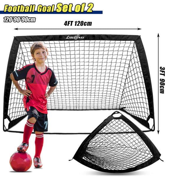 Football Goals for Kids, 4'x 3' Foldable Football Net Set of 2 Post with 6 Football Cones, 8 U-shaped Steel Nails and Carry Bag, Football Training