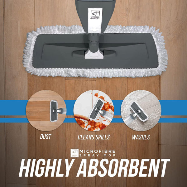 Microfibre Floor Spray Mop Dry Wet Mop Kitchen Floor Cleaning 360° Swivel Head Suitable for Cleaning Tile Laminate Hardwood Ceramic with 3 Replacement Pads, 600ML Refillable Bottle & 1 Scraper