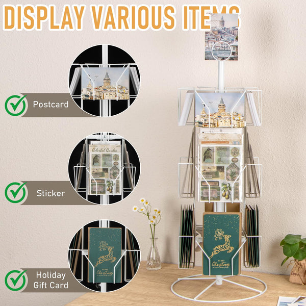 ANBOXIT Greeting Card Display Stand Rotating Rack Holder, for Postcard Sticker Retail, Metal White