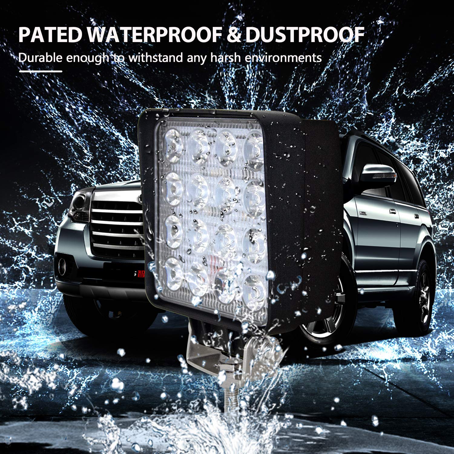 RIGIDON 2 Pcs Square Led Work Light, 4 inch 48W Spot Beam, 12V 24V Driving Lights Lamp for Car Off road Boat Truck 4x4 SUV ATV Tractors Excavator, 6000K White, Fog Lamp