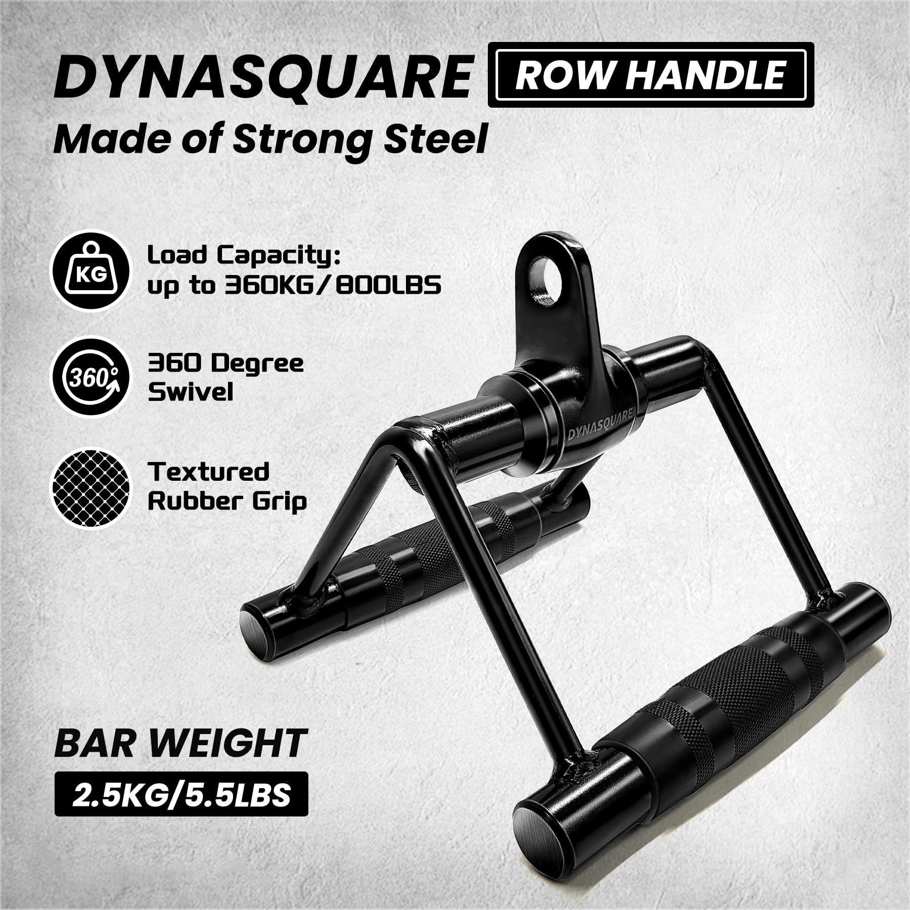 DYNASQUARE Cable Attachments for Home Gym, LAT Pulldown Equipment, Weight Machine Accessories, Straight Pull Down Bar, V Bar, Tricep Rope, Revolving
